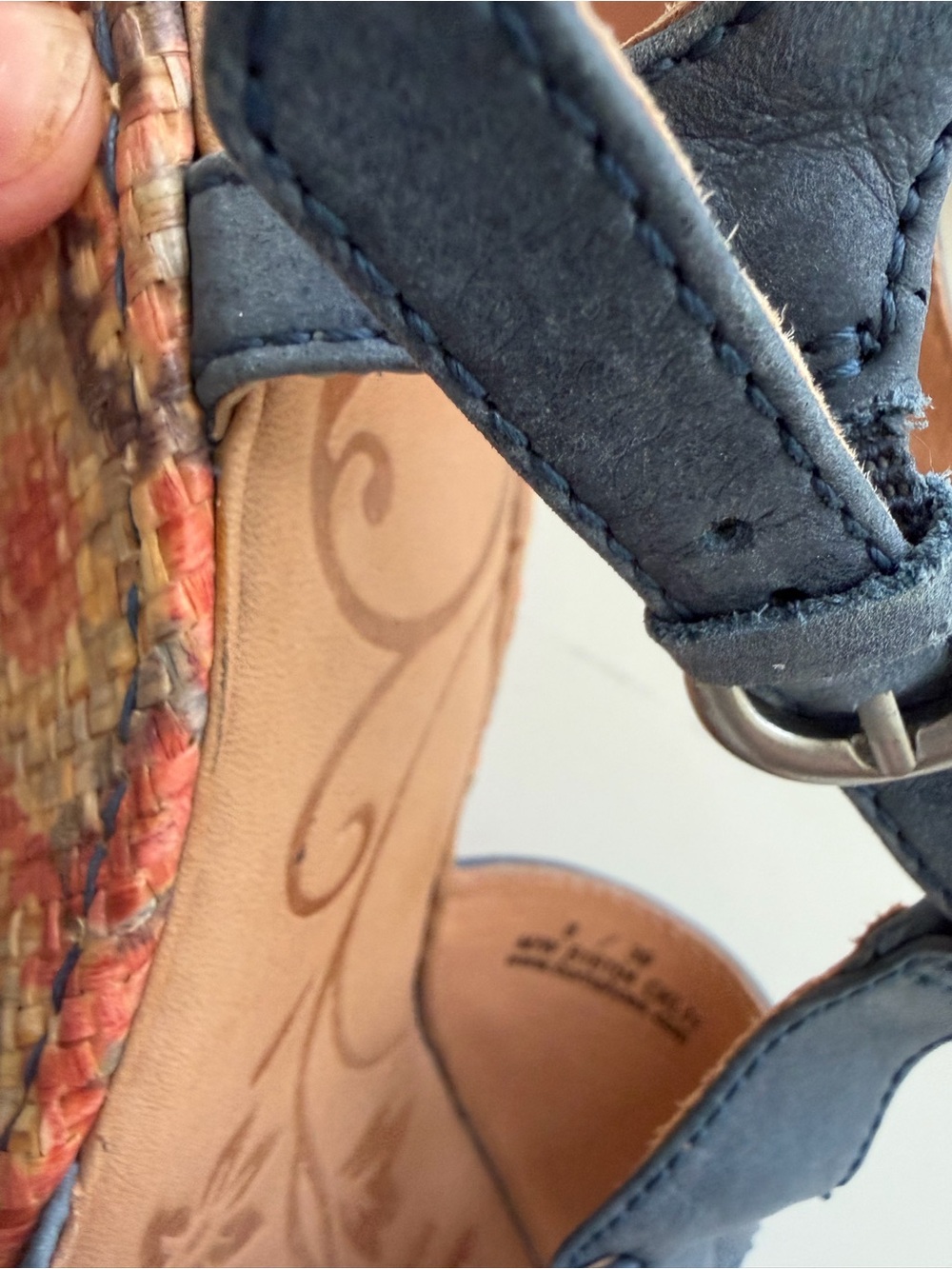 Born Navy T-Strap Wedge Sandals with Braided Trim - Picture 6 of 10